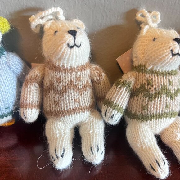Handmade Melange Peru Knit crochet Animal Ornaments Set Of 4 bears frog penguin - Picture 9 of 9